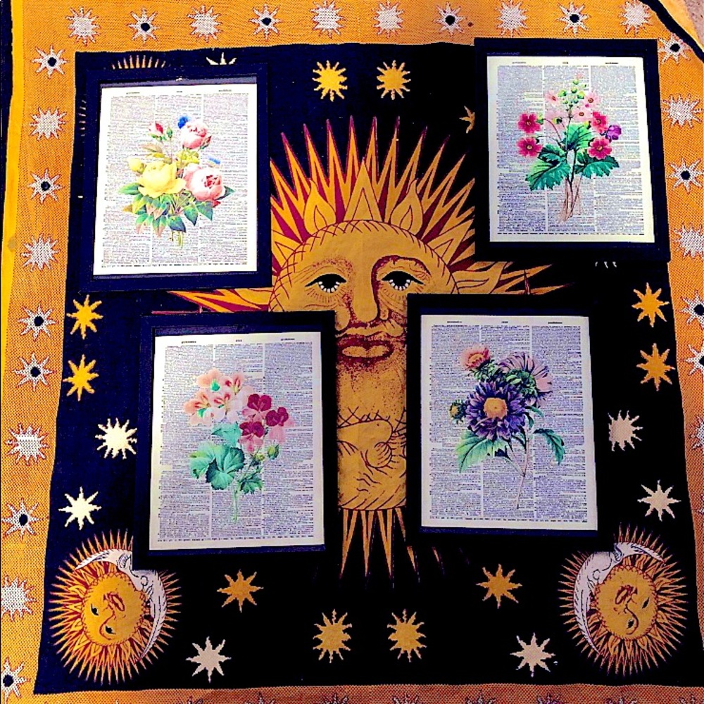 Framed Floral Prints on Dictionary Paper